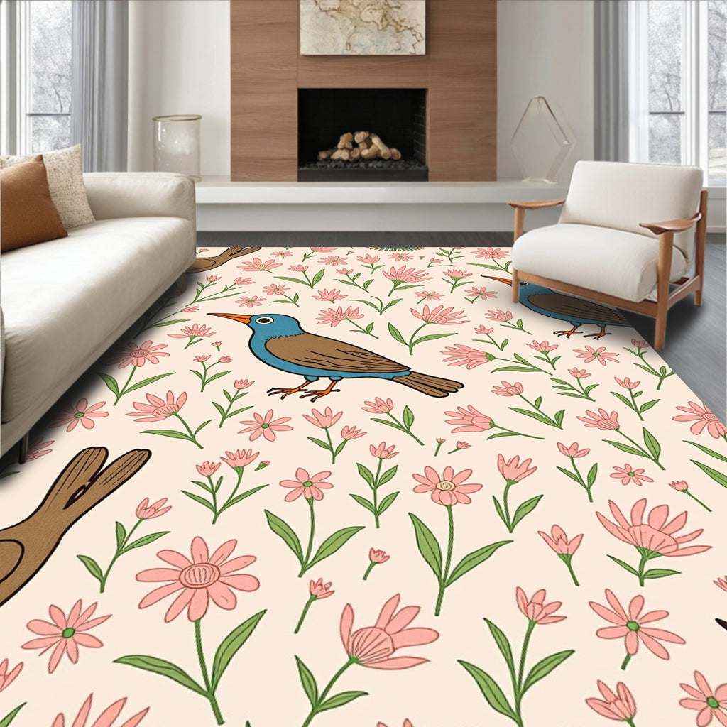 Birds and Floral Garden Pattern Rug