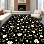 Black Daisy And Leaf Pattern Rug
