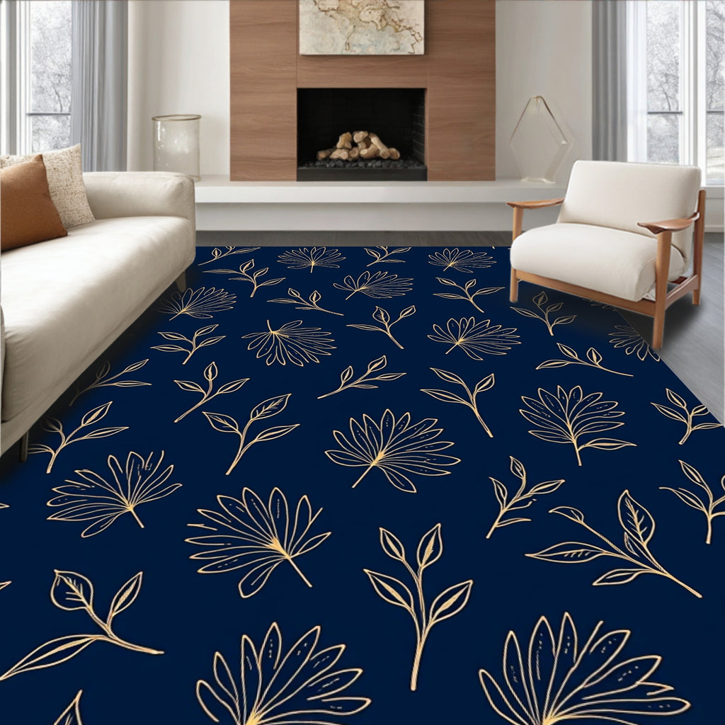 Tropical Leaf Line Art Pattern Rug