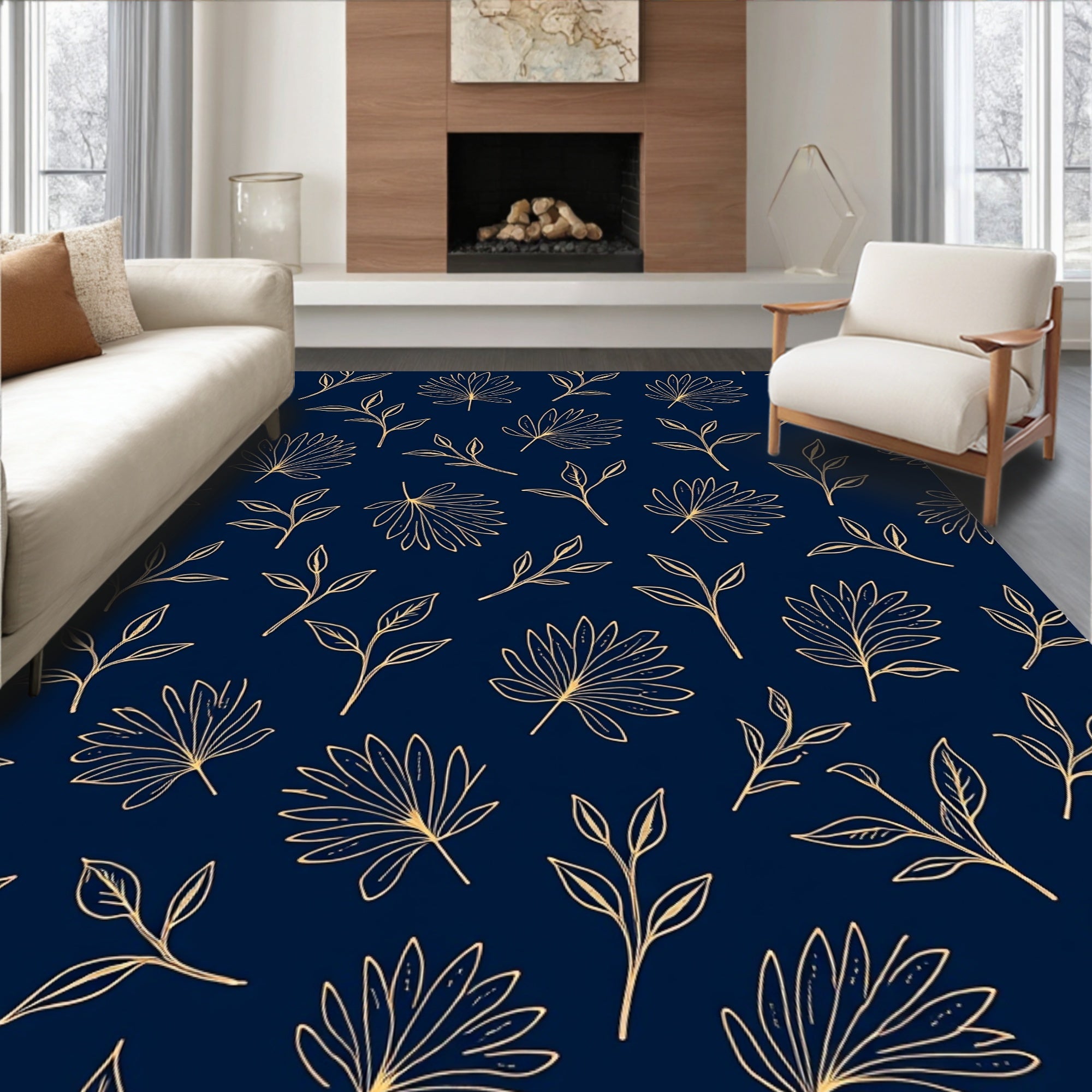 Tropical Leaf Line Art Pattern Rug