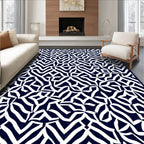 Abstract White Navy Organic Pattern Rug