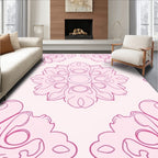 Pink Floral Outline Mandala Design Rug