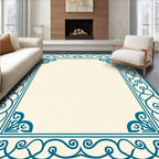 Teal Ornamental Filigree Border Design Rug