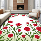 Romantic Red Rose Garden Floral Pattern Rug