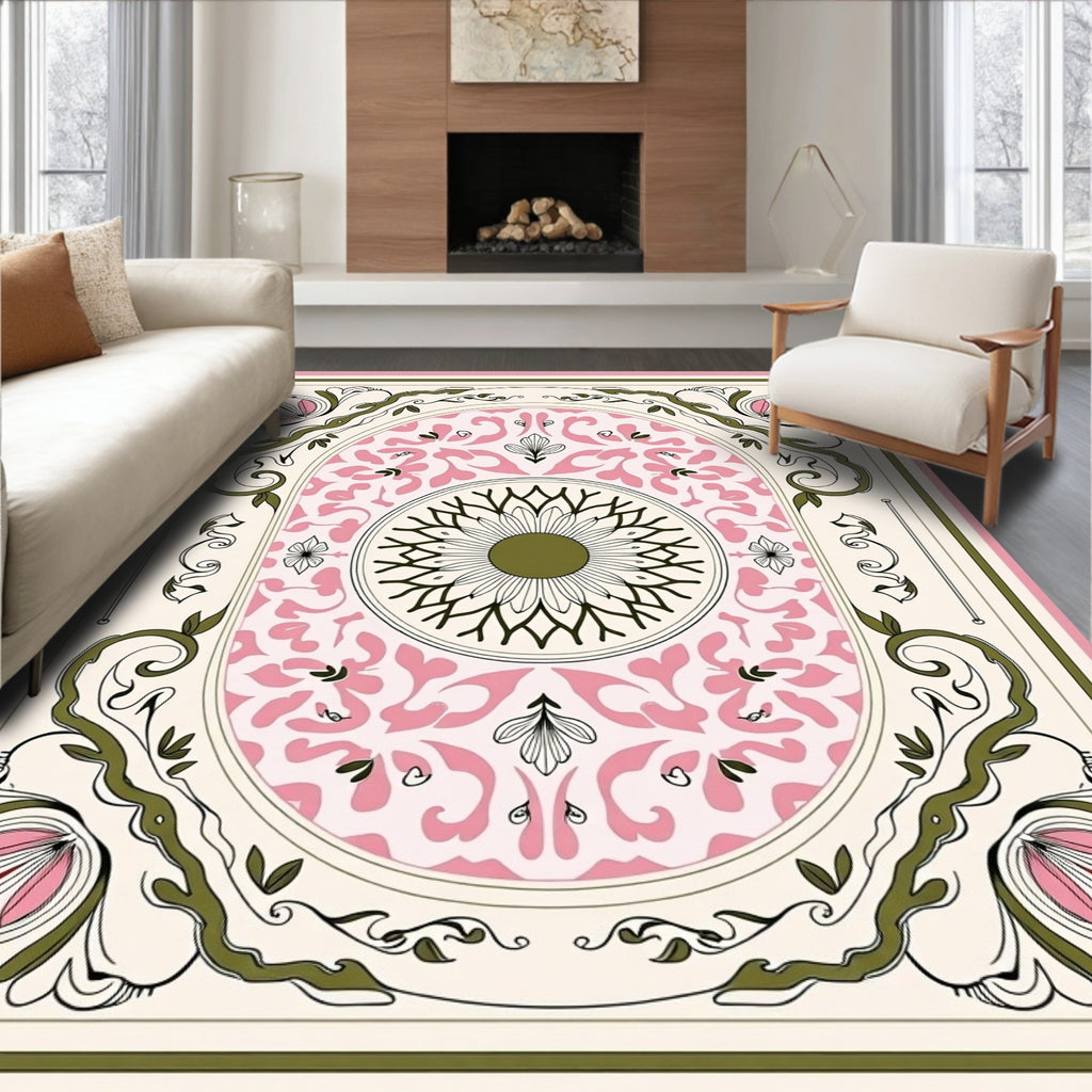 Art Nouveau Floral Cream Pink Rug