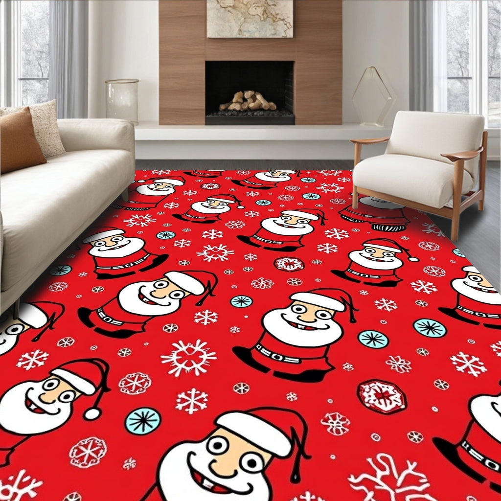 Jolly Santa Claus Snowflakes Red Rug