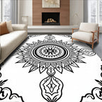 Mandala Style Graphic Black White Rug