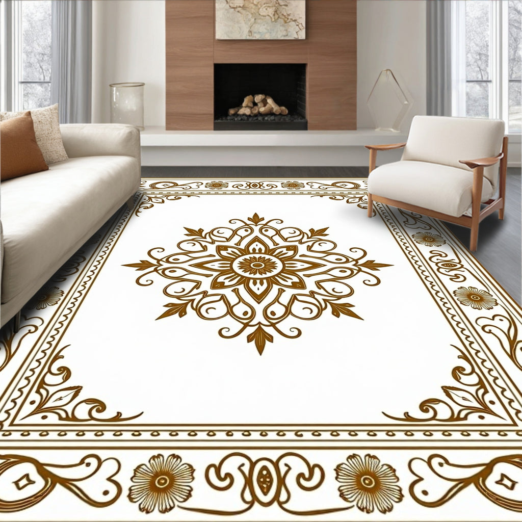 Ornate Floral Medallion Frame Design Rug