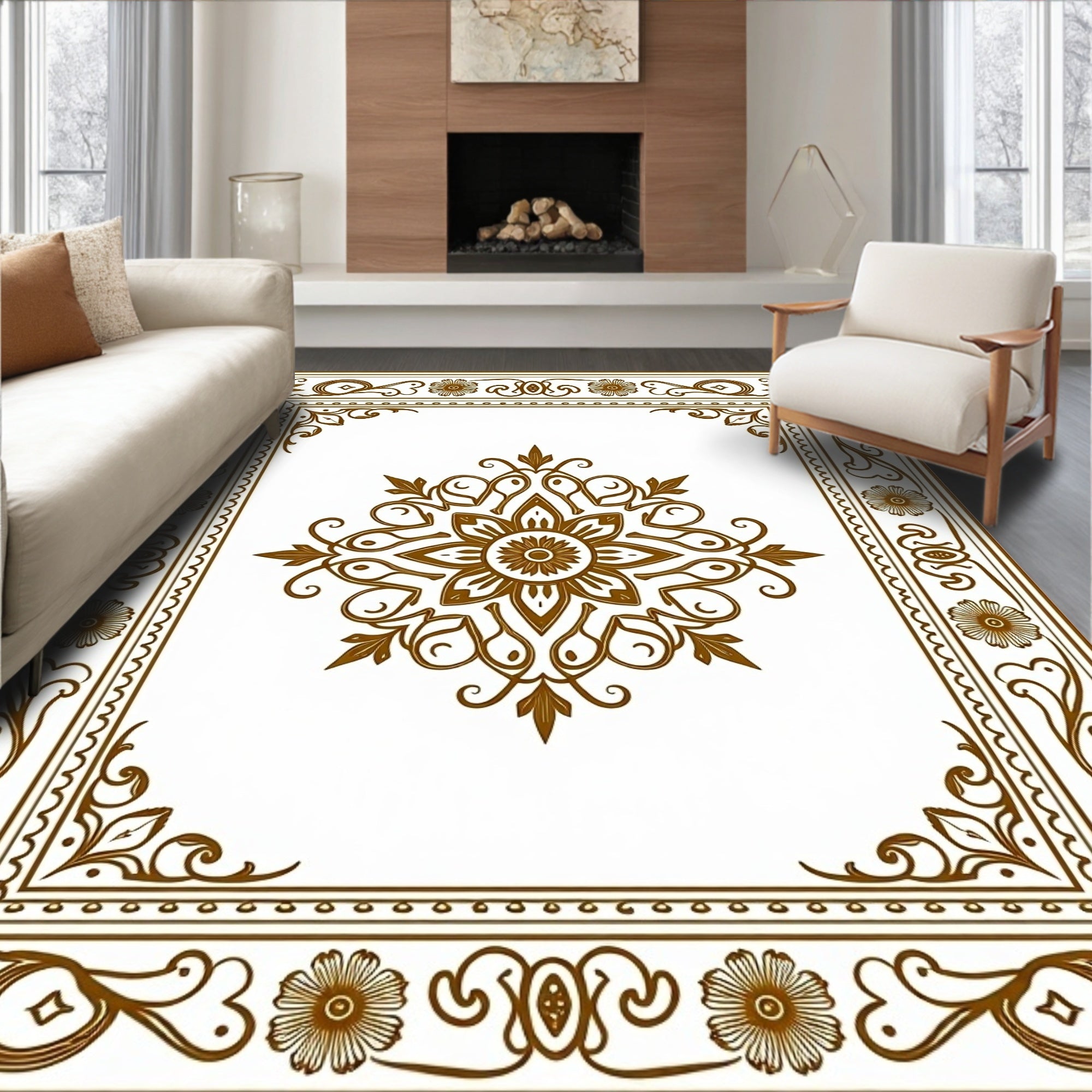 Ornate Floral Medallion Frame Design Rug