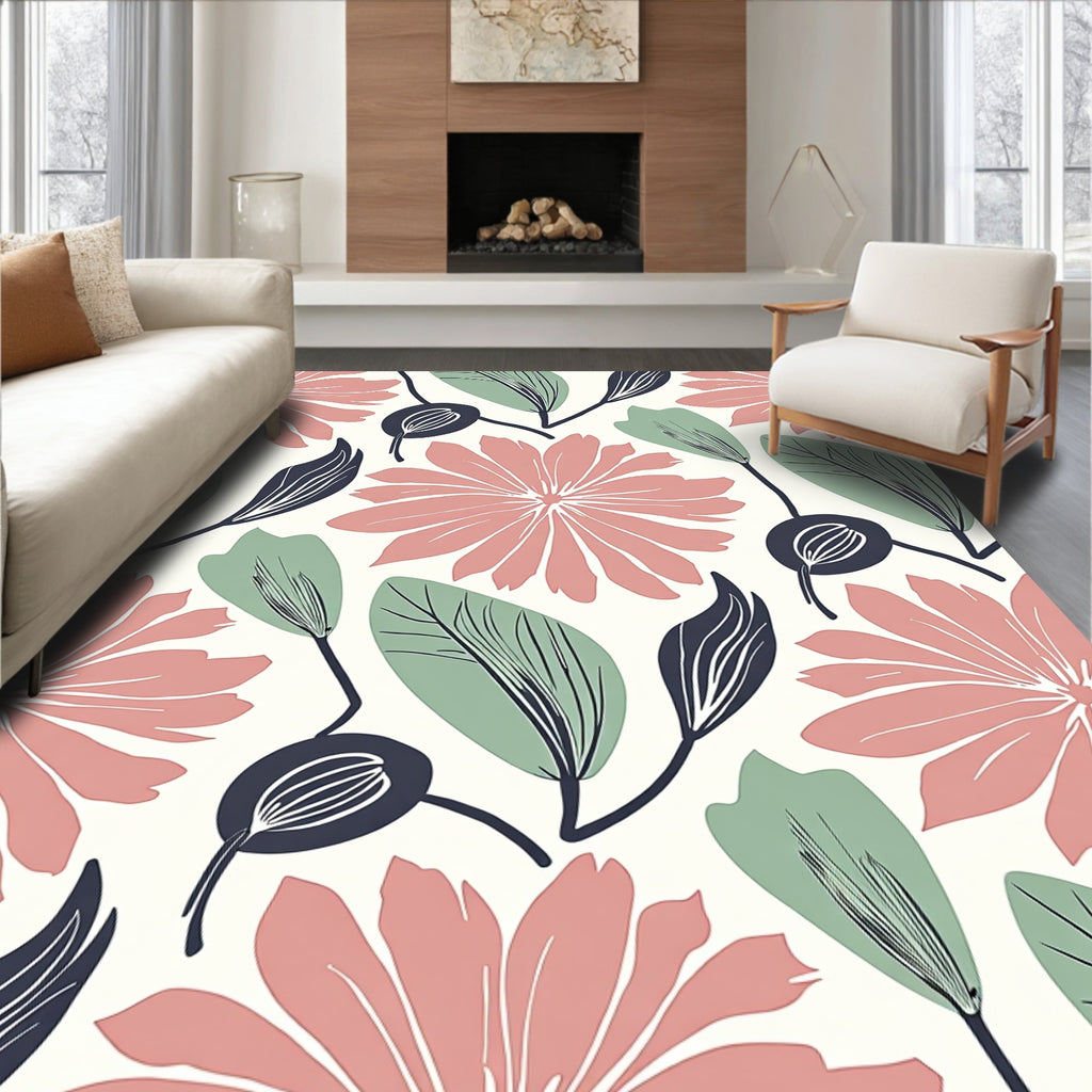 Retro Floral Botanical Pattern Rug