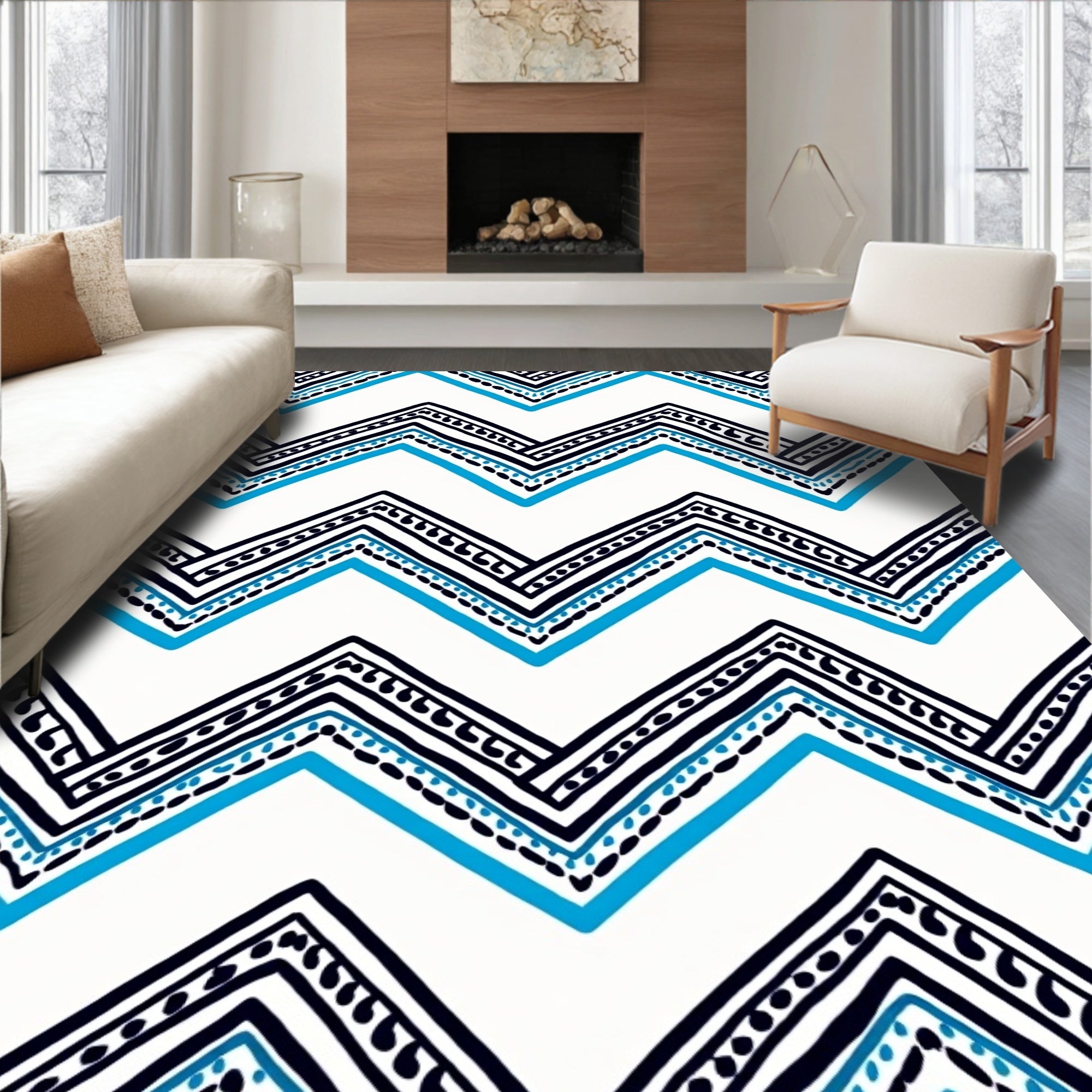Boho Zigzag Stripe Print Rug