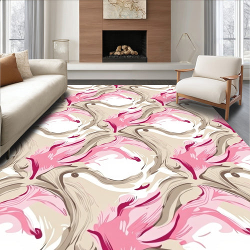 Abstract Pink Floral Swirl Pattern Rug