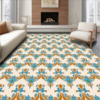 Ornate Blue Orange Crest Pattern Rug