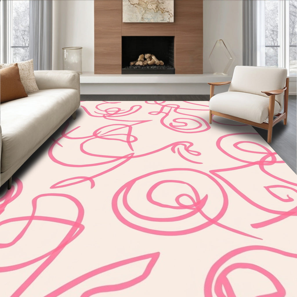 Pink Abstract Scribble Design Rug