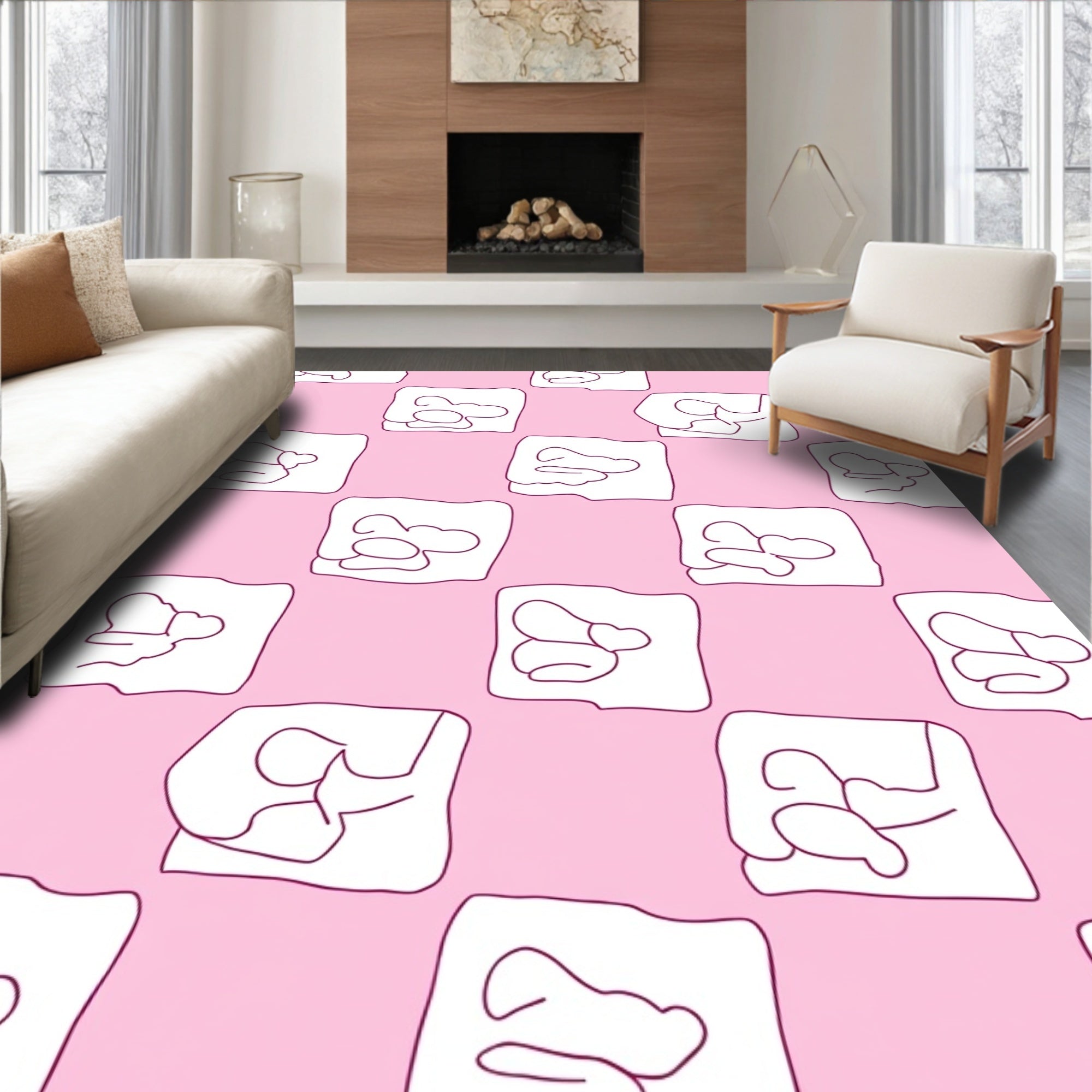 Pink Abstract Cloud Pattern Rug