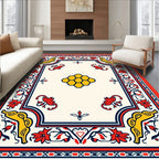 Red Yellow Floral Honeycomb Border Rug