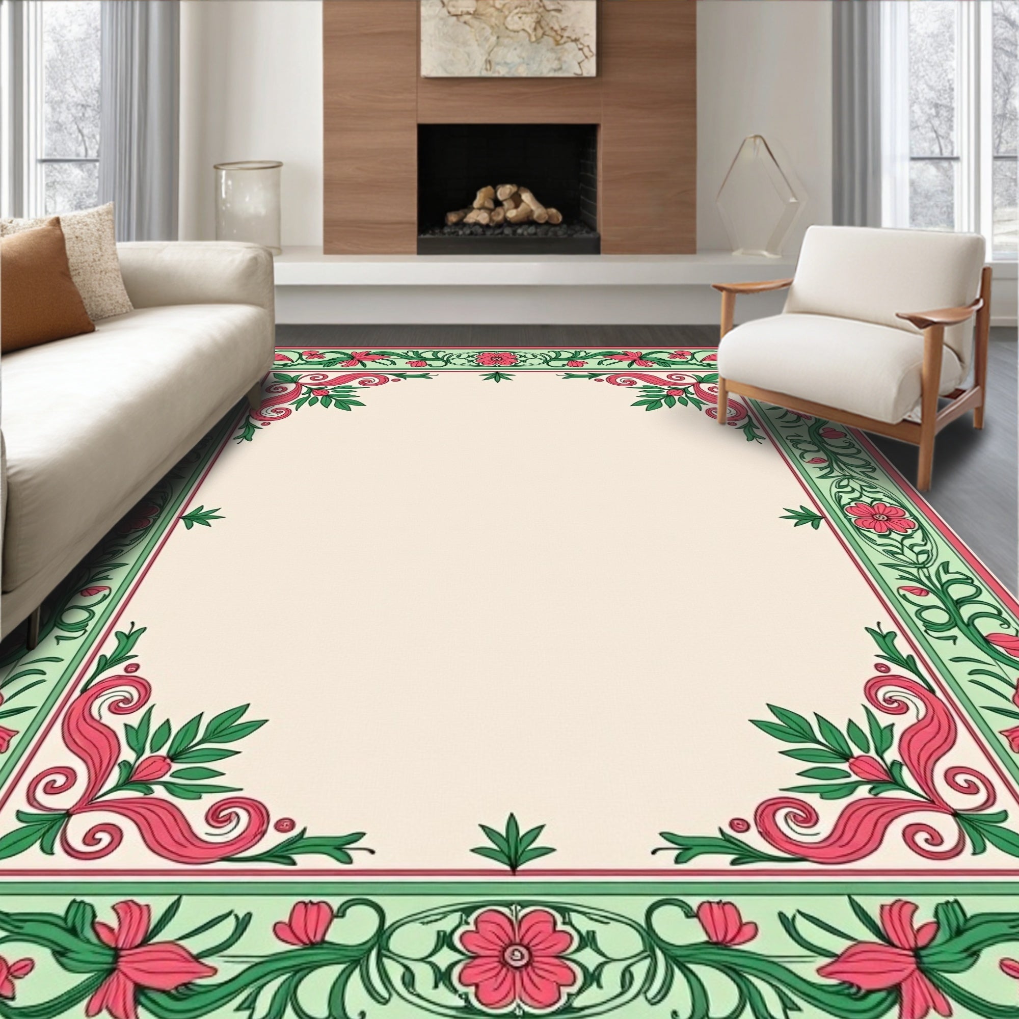 Vintage Floral Swirl Border Design Rug