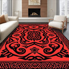 Intricate Red And Black Floral Pattern Rug