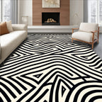 Abstract Black White Striped Geometric Rug