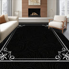 Ornate Black Swirl Floral Design Rug