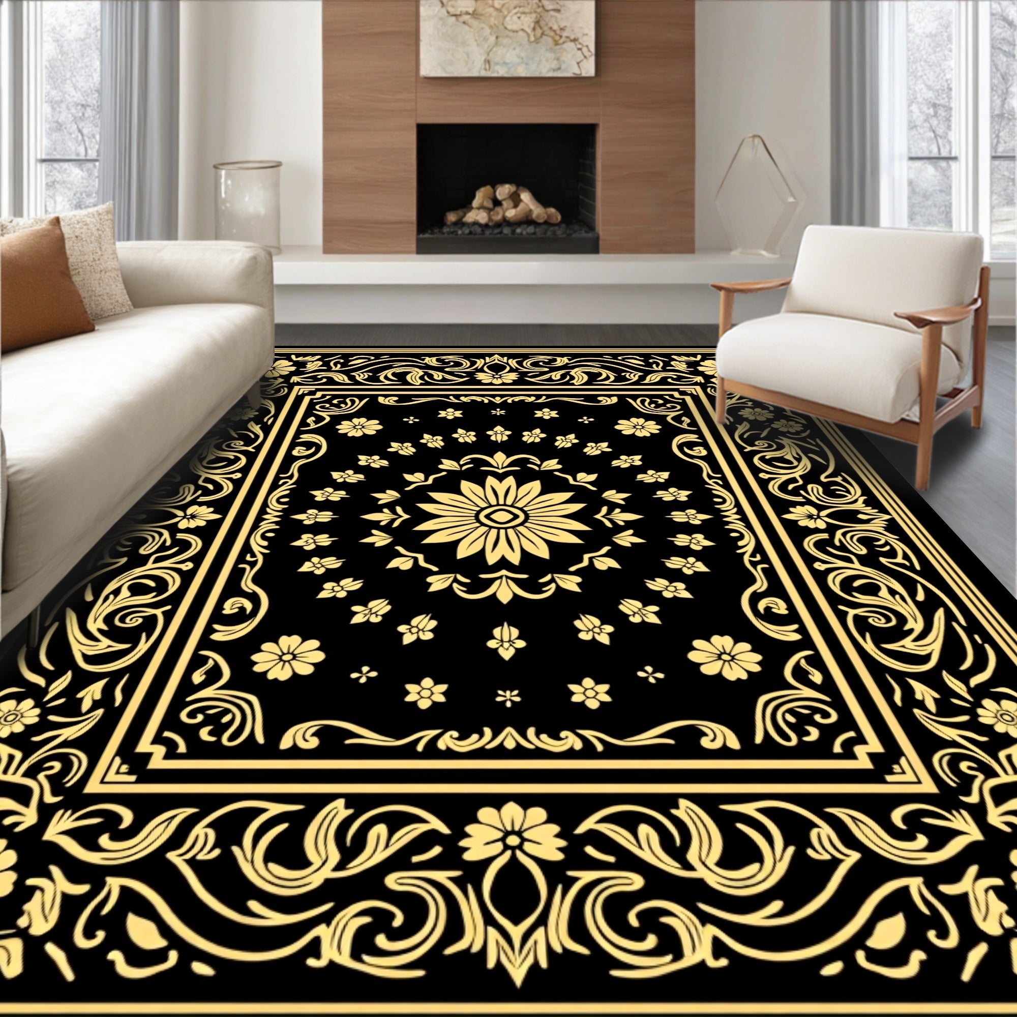 Vintage Floral Frame And Centerpiece Rug