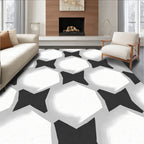 Abstract Black White Geometric Hexagonal Pattern Rug