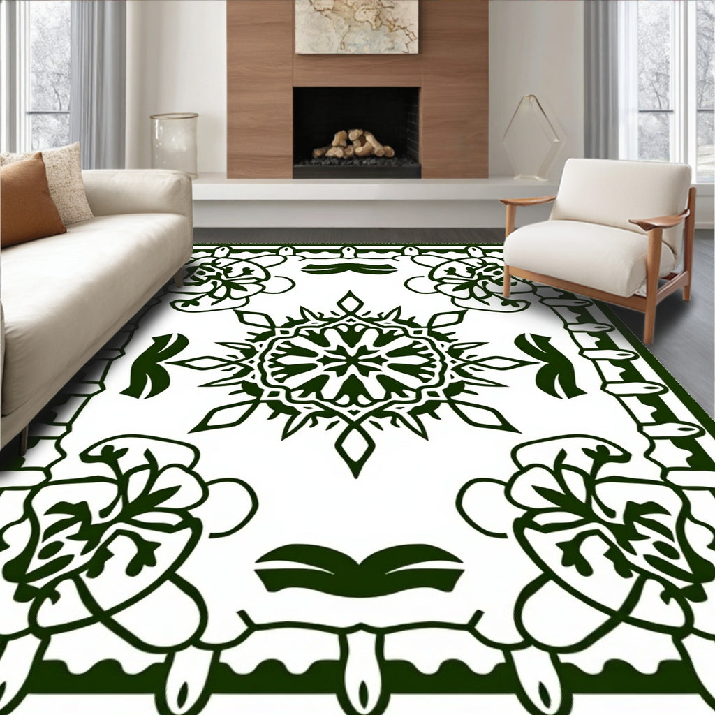 Intricate Floral Mandala With Decorative Border Rug