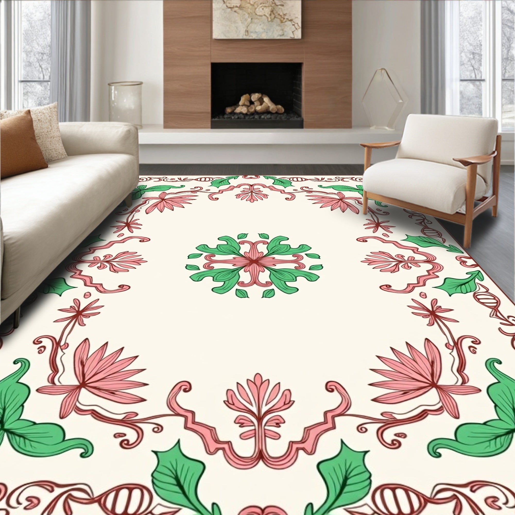 Ornate Floral Vine Scrolling Design Rug