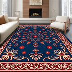 Classic Floral Medallion Red Blue Rug