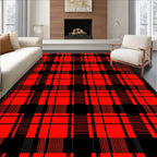Bold Red Black Plaid Pattern Design Rug