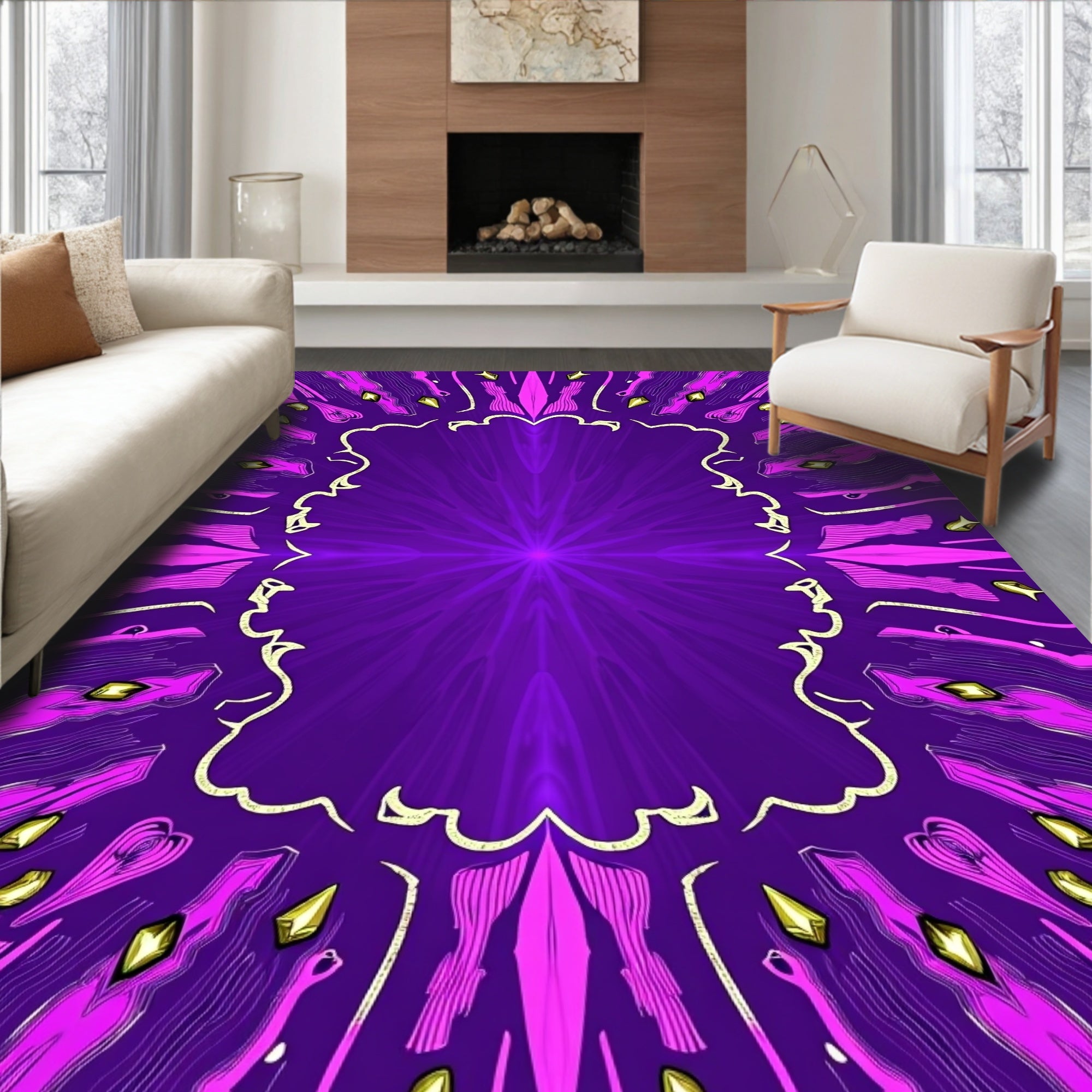 Vibrant Violet Pink Geometric Crystal Rug