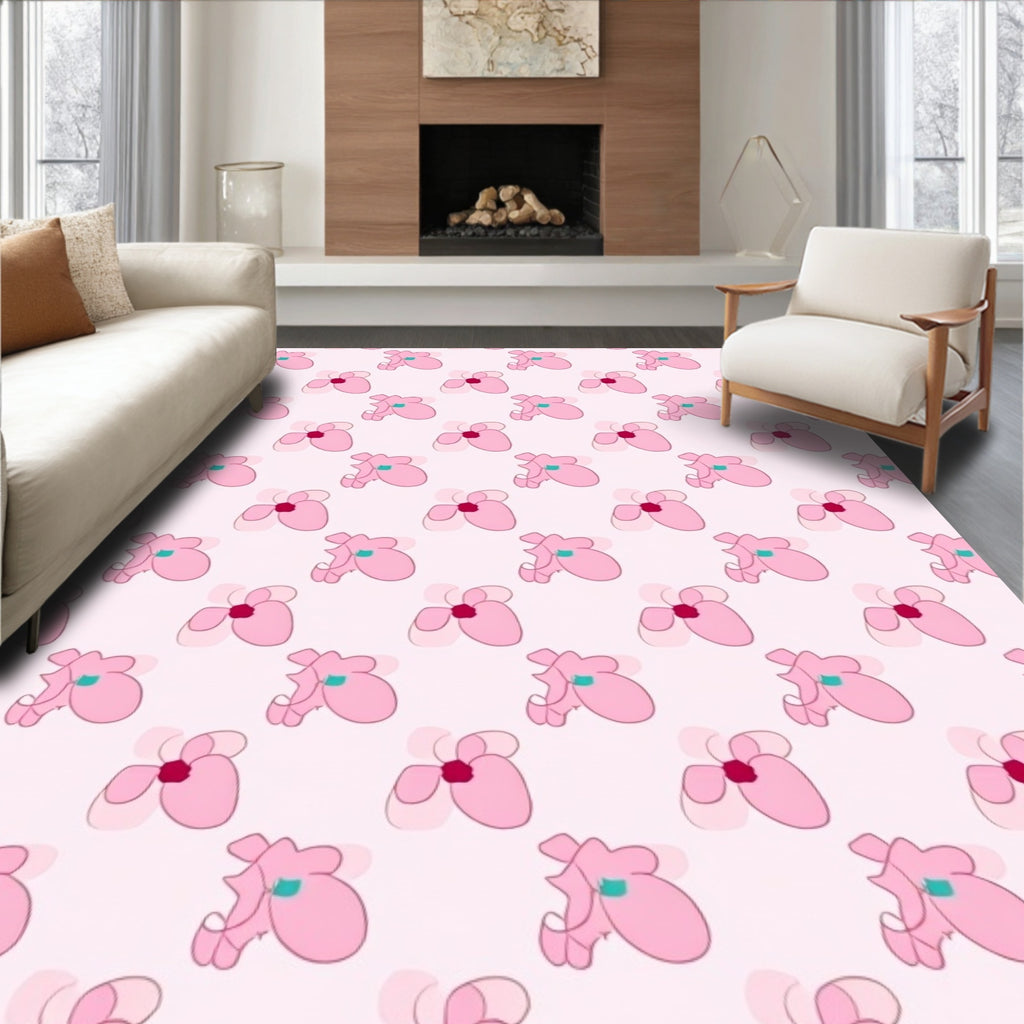 Pink Floral Outline Pattern Rug