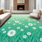 White Daisy Green Grass Meadow Design Rug