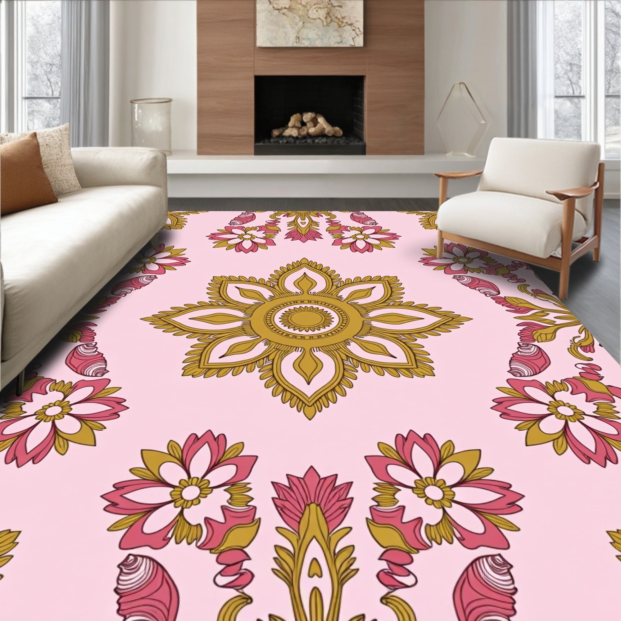 Traditional Floral Mandala Pattern Rug