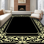 Golden Elaborate Scrollwork Frame Design Rug