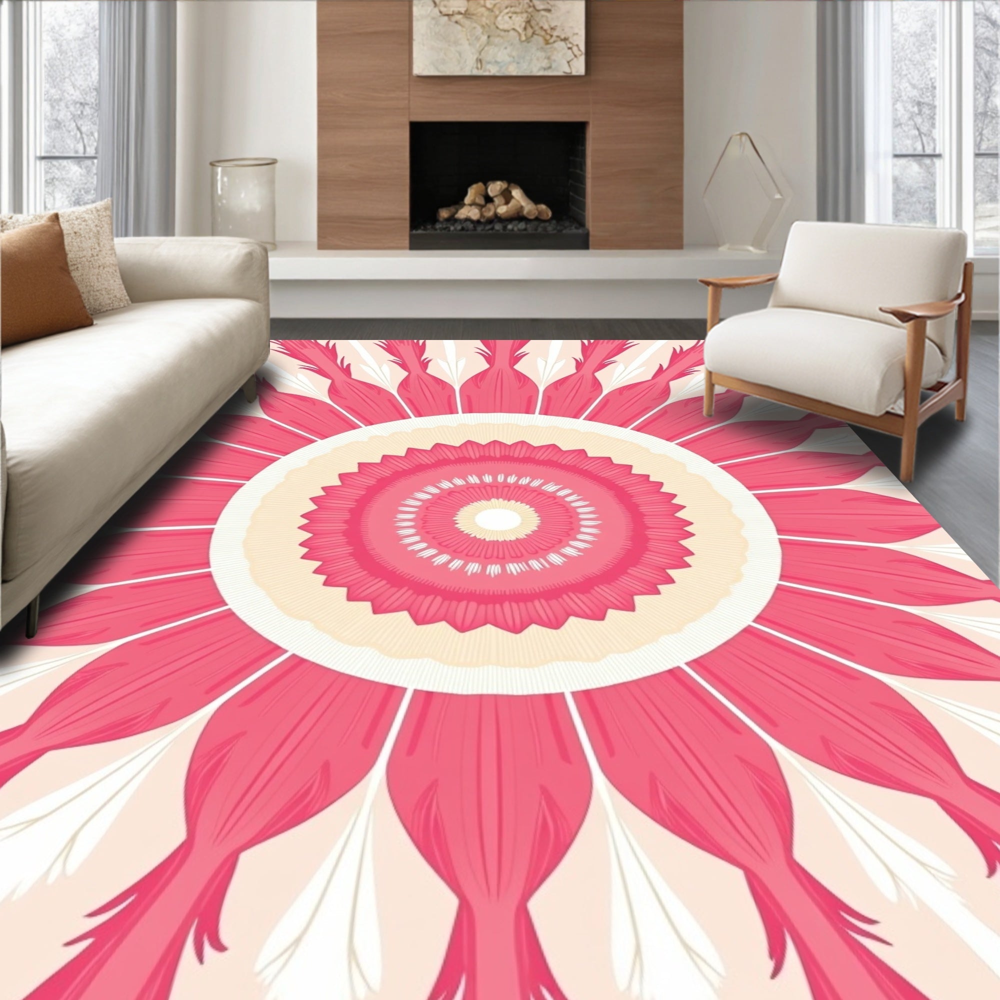 Pink Floral Mandala Pattern Design Rug