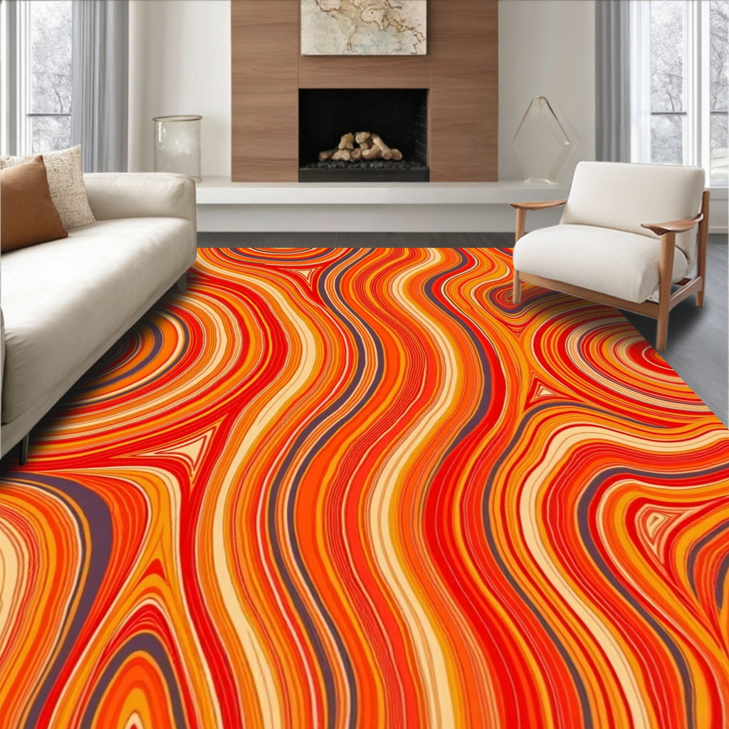 Vibrant Swirling Orange Stripes Rug