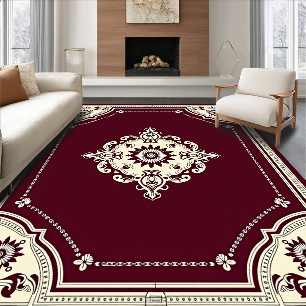 Ornate Floral Medallion Crimson Rug
