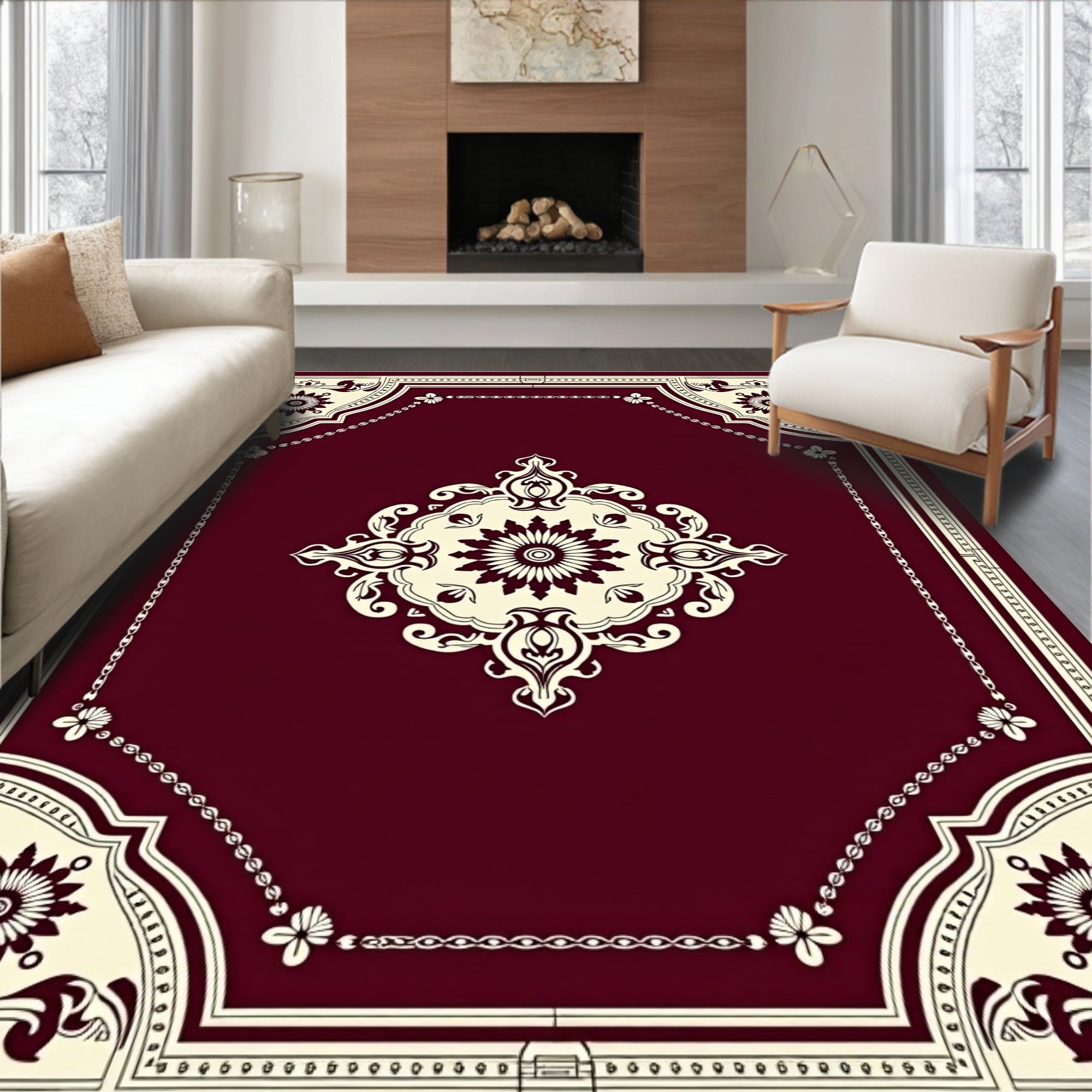 Ornate Floral Medallion Crimson Rug