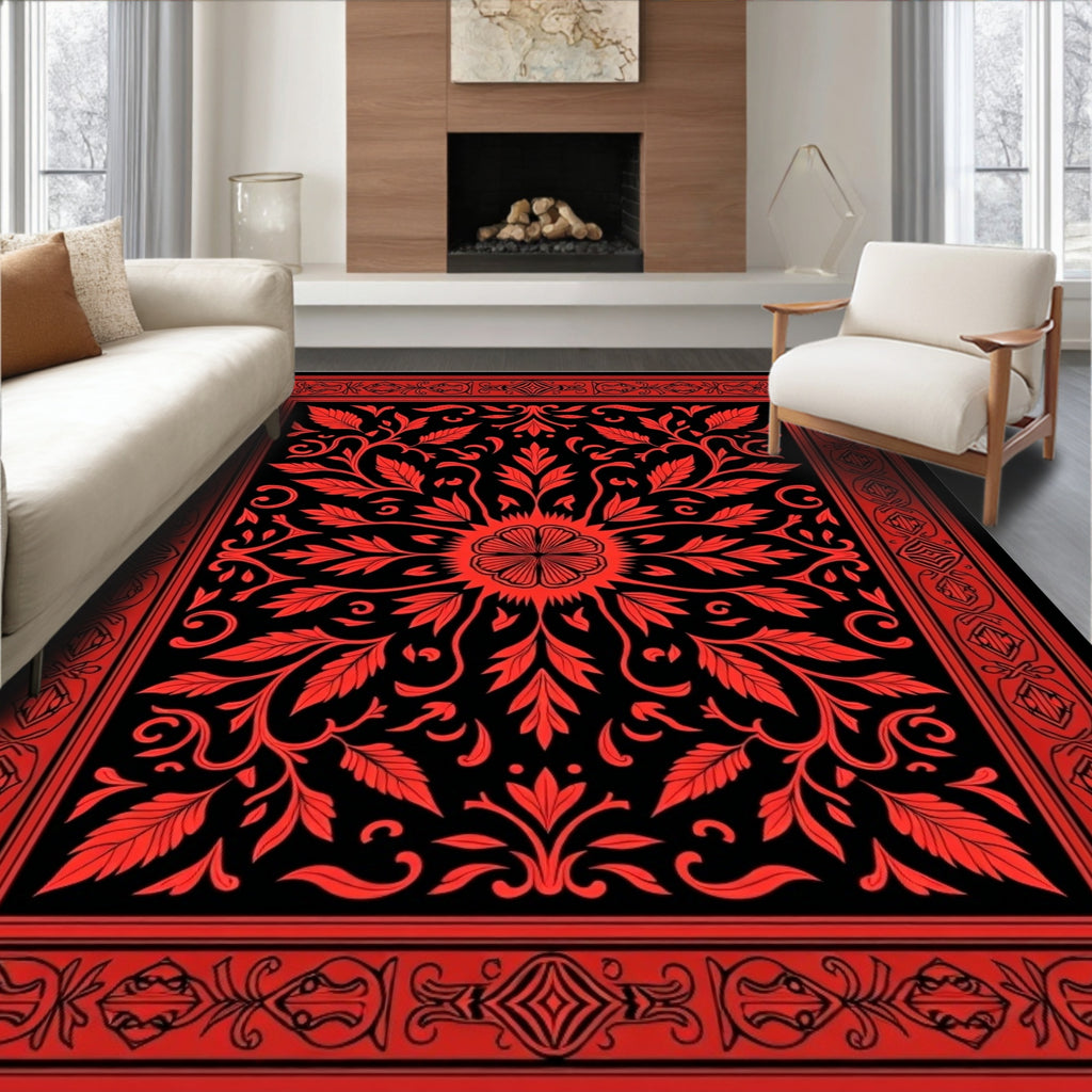 Classic Red Floral Vine Pattern Rug