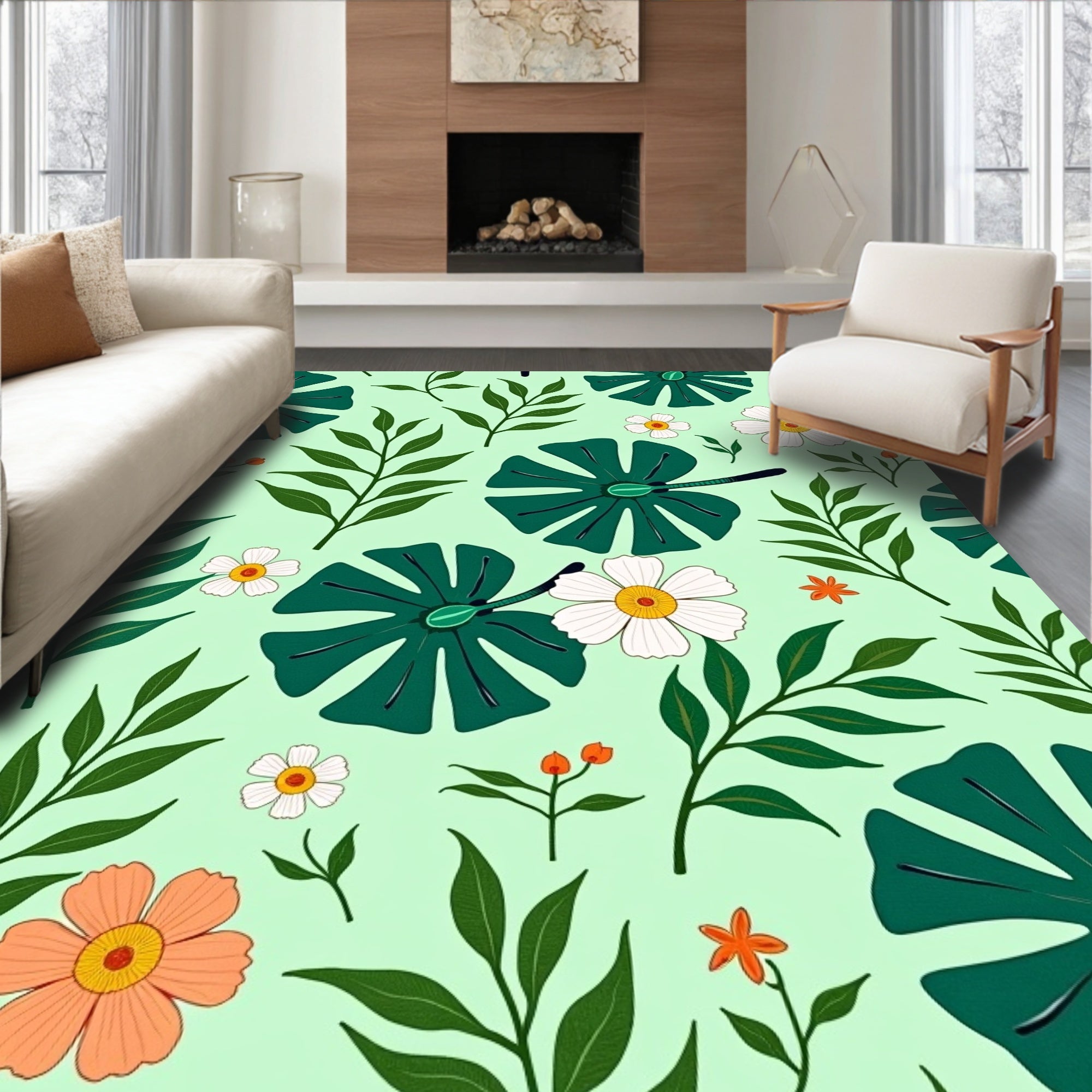 Tropical Leaf Flower Print Design Rug