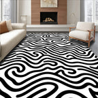 Abstract Black White Flowing Lines Rug
