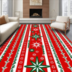 Red White Green Starburst Striped Rug