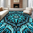 Cyan Sunburst Radial Pattern Rug