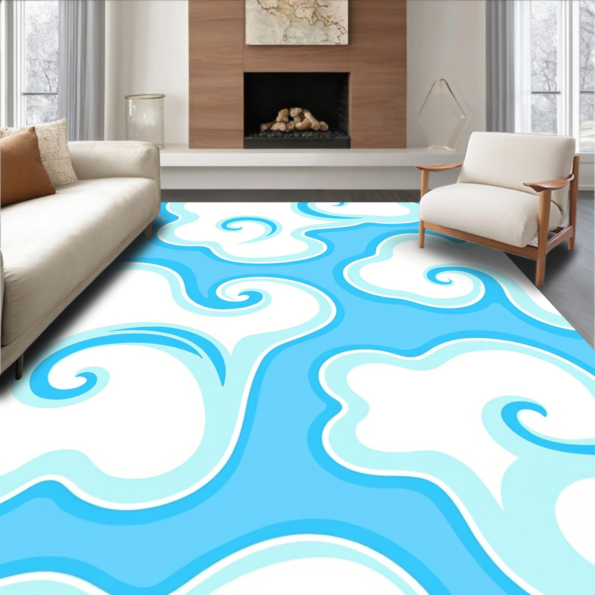 Whimsical Blue Swirl Cloud Design Rug