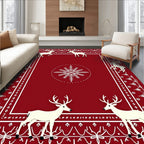 Crimson Reindeer Snowflake Frame Rug