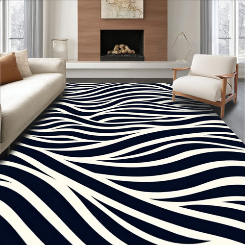 Abstract Navy Cream Flow Pattern Rug