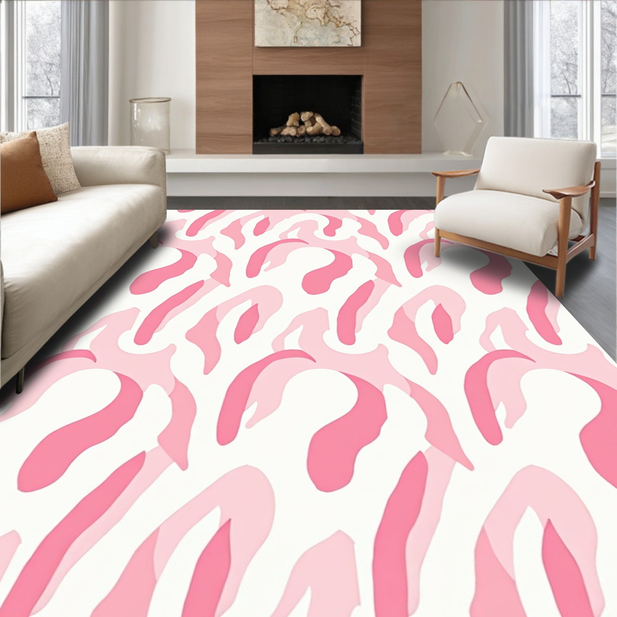 Soft Pink Organic Brushstroke Pattern Rug