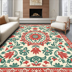 Red Green Floral Mandala Pattern Rug
