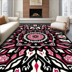 Bold Black Red Floral Mandala Design Rug